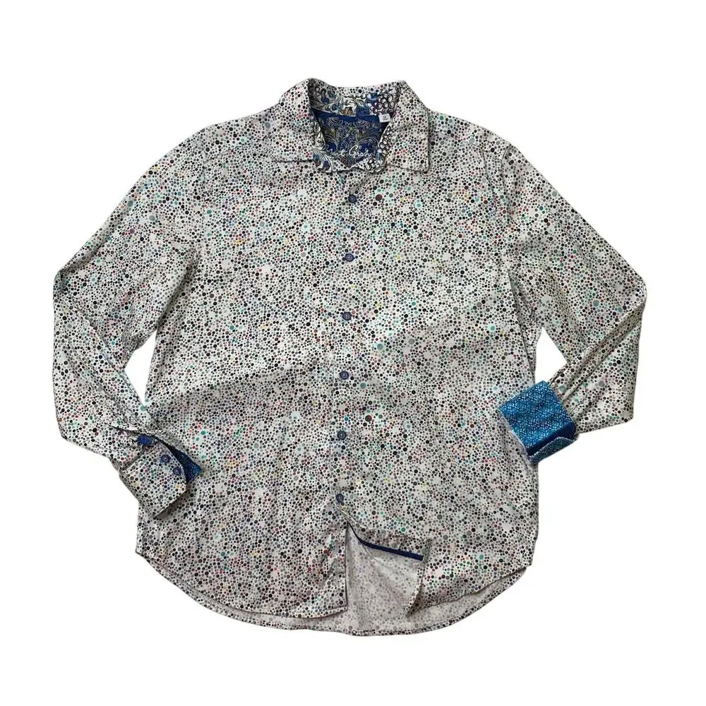 Robert Graham Shirt Men M Medium White Brisbane Classic Fit Confetti Polka Dots